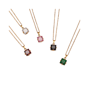 18k Gold Plated Stainless Steel Square Zircon Pendant Necklace for Women