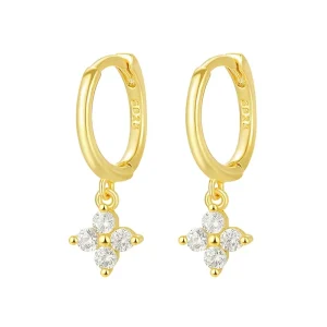 Classic Summer Fine Jewelry 925 Sterling Silver Zircon Four Leaf Clover Earrings for Women Hoop Drop Earrings