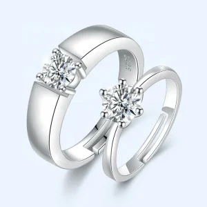 Fashion New Open Couple Ring Exquisite Six-Claw Wedding Ring for Female Simple Personality Romantic Jewelry Gift for Parties