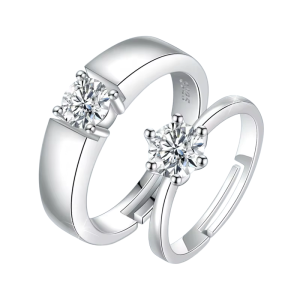 S925 Sterling Silver Open Band Couple Ring Six-Claw Design