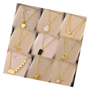 Fashion Stainless Steel Love Pendant Necklace 18k Gold Zircon Women's Necklace Simple Butterfly Jewelry Accessories Party