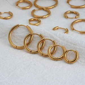 Minimalist Custom Non Tarnish Jewelry Women Wholesale Small Pvd Gold Plated Stainless Steel Huggies Fashion Hoop Earings