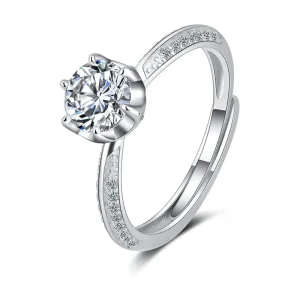 European American Style Simple Open Ring with Zircon Chic Sweet Women's Ring Round Cut Engagement Wedding Ring