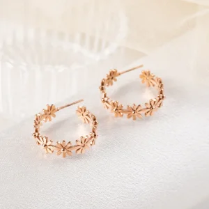 Fashion Flower Stud Earrings Stainless Steel Gold Women Jewelry Earrings for Daily Shopping Work