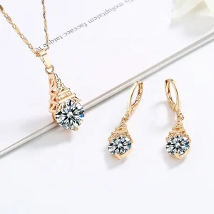18K Gold Plated Pendant Zirconia Jewelry Set Italian Gold Plated Jewelry Sets Necklace Set for Women