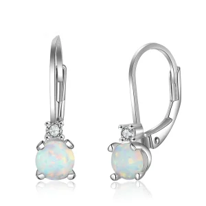 Fashion Simple Ear Hook Earrings 925 Sterling Silver Round Opal Hoop Earrings for Women Fine Jewelry Party Accessories