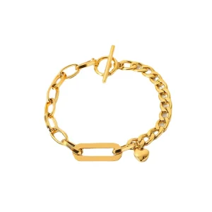 Stainless Steel Link Chain Gold Bracelet Jewelry Women Bracelet Gold Plated 18k With Heart
