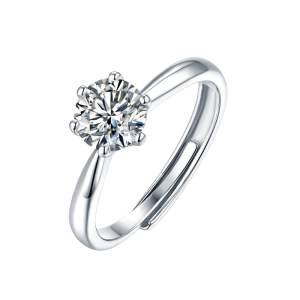 1CT Round Moissanite Sterling Silver Ring for Women
